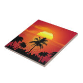 Rode Zon Tropisch Palmstrand Tegeltje (Zijkant)
