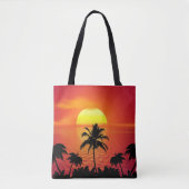 Rode Zon Tropisch Palmstrand Tote Bag (Voorkant)