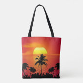 Rode Zon Tropisch Palmstrand Tote Bag (Achterkant)