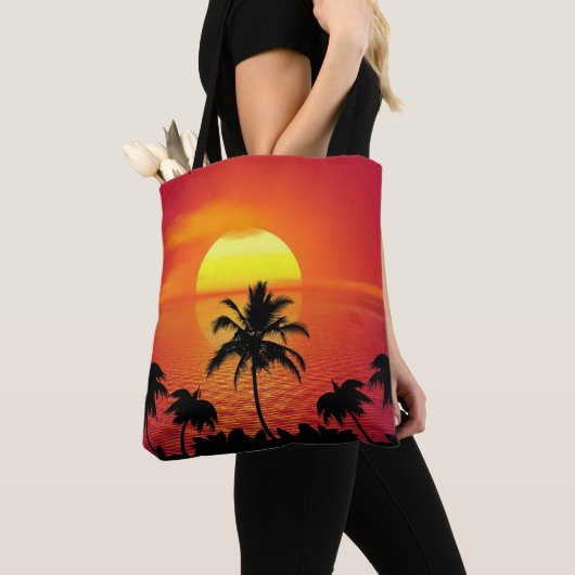 Rode Zon Tropisch Palmstrand Tote Bag (Dichtbij)