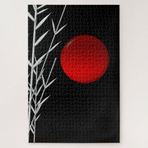 Rode zon zwarte witte lumbale kussen legpuzzel