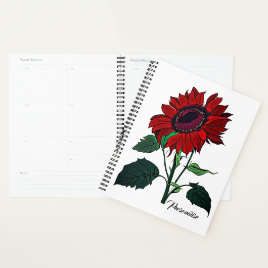 Rode Zonnebloem Bloempatroon Schattige Wit Dagboek Planner (Display)