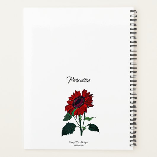 Rode Zonnebloem Bloempatroon Schattige Wit Dagboek Planner (Achterkant)