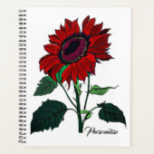 Rode Zonnebloem Bloempatroon Schattige Wit Dagboek Planner (Voorkant)