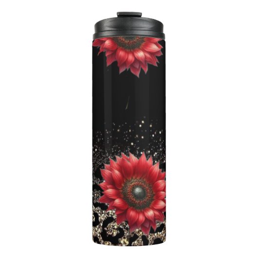 Rode Zonnebloem dierlijke print tumbler Thermosbeker (Voorkant)