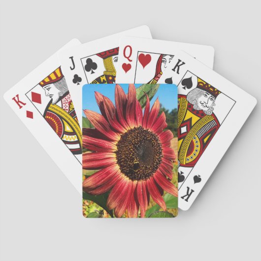Rode zonnebloem met bijen pokerkaarten (Achterkant)