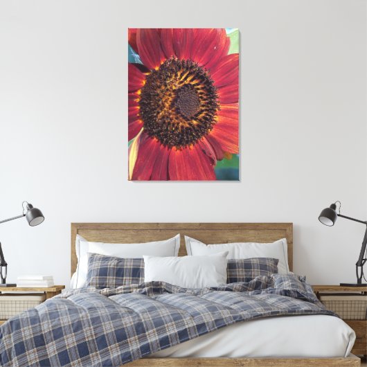 Rode Zonnebloem Verpakte Canvas print (Insitu (Slaapkamer))
