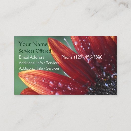 Rode Zonnebloemblaadjes Bloemenlandschap Design Visitekaartje (Achterkant)