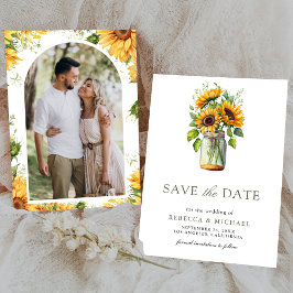 Rode Zonnebloemen Metselaarsglas Foto Bruiloft Save The Date