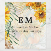 Rode Zonnebloemen Pampasgras Bruiloft Wijn Etiket (Enkel label)