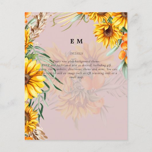 Rode Zonnebloemen Pampasgras Stof Roze Bruiloft Flyer (Achterkant)