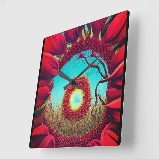 Rode zonnebloempster vierkante klok (Hoek)