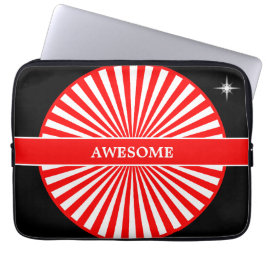 Rode zonnestralen op wit en zwart laptop sleeve