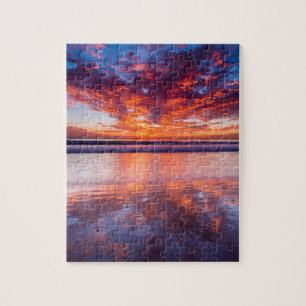 Rode zonsondergang boven de zee, Californië Legpuzzel