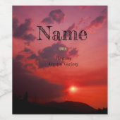 Rode zonsondergang, het etiket van de douanewijn (Enkel label)