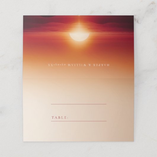 Rode zonsondergang huwelijksplaatskaart plaatskaartje (Buitenkant ongevouwen)
