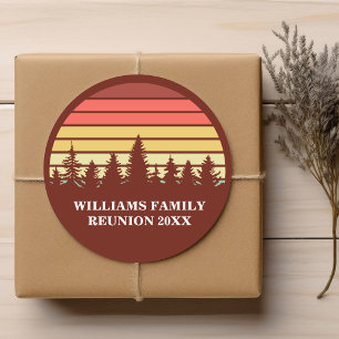 Rode Zonsondergang Kampeeruitje Aangepaste Familie Ronde Sticker
