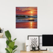 Rode Zonsondergang Ocee Stilleven Schilderkunst Ku Poster (Thuiskantoor)