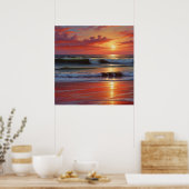 Rode Zonsondergang Ocee Stilleven Schilderkunst Ku Poster (Keuken)