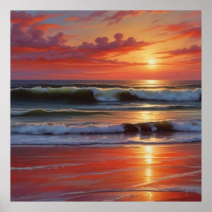 Rode Zonsondergang Ocee Stilleven Schilderkunst Ku Poster