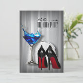 rode zool stiletto martini meisjes verjaardagsfees kaart (Staand voorkant)