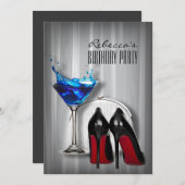 rode zool stiletto martini meisjes verjaardagsfees kaart (Voorkant / Achterkant)