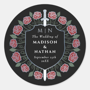 Rode Zwaard Schild Middeleeuwse Fantasy Monogram B Ronde Sticker