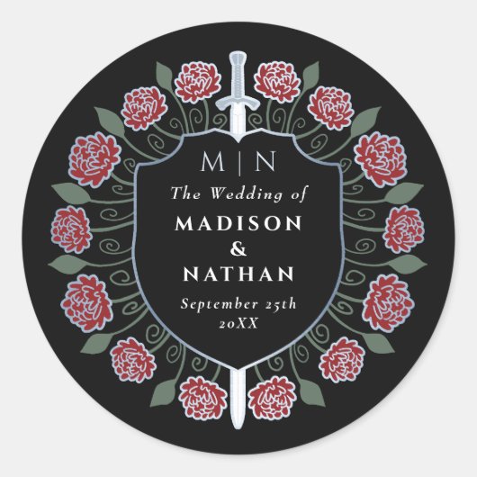 Rode Zwaard Schild Middeleeuwse Fantasy Monogram B Ronde Sticker (Voorkant)