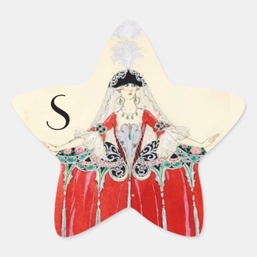 RODE, ZWARE, MODE, KOSTEN, STAR MONOGRAM STER STICKER (Voorkant)