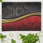 RODE ZWART- EN GOUDE BAROQUE PATROON KITCHEN TOWEL THEEDOEK (Gevouwen)