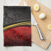 RODE ZWART- EN GOUDE BAROQUE PATROON KITCHEN TOWEL THEEDOEK (Quarter Fold)