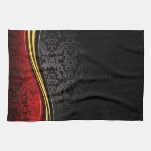 RODE ZWART- EN GOUDE BAROQUE PATROON KITCHEN TOWEL THEEDOEK (Horizontaal)