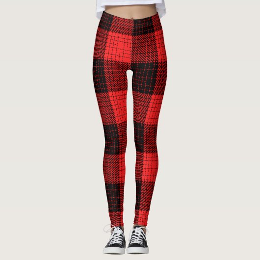 Rode Zwart Kruisraster Buffalo Check Leggings (Voorkant)