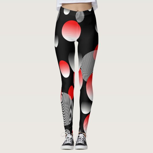 RODE ZWARTE ABSTRACTE BUBBELPATROON LEGGINGS (Voorkant)