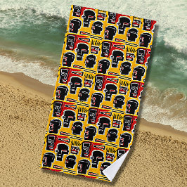 Rode zwarte Abstracte koppen op geel Strandlaken