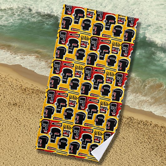 Rode zwarte Abstracte koppen op geel Strandlaken