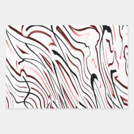 Rode, zwarte Abstracte streep Inpakpapier Vel