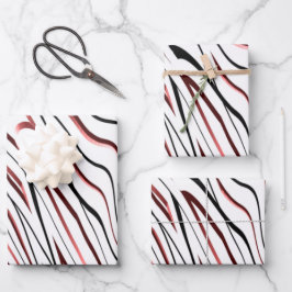 Rode, zwarte Abstracte streep Inpakpapier Vel