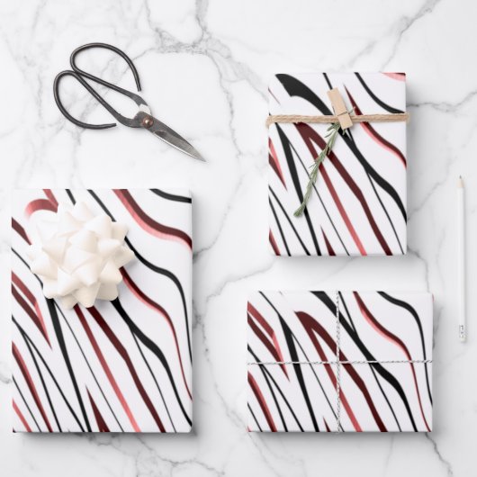Rode, zwarte Abstracte streep Inpakpapier Vel (Voorkant)