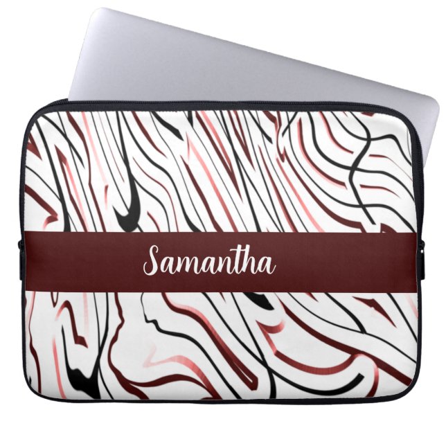 Rode, zwarte Abstracte streep Laptop Sleeve (Voorkant)