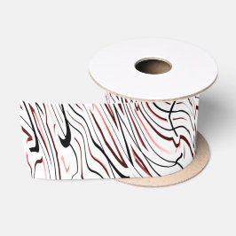 Rode, zwarte Abstracte streep Satijnen Lint