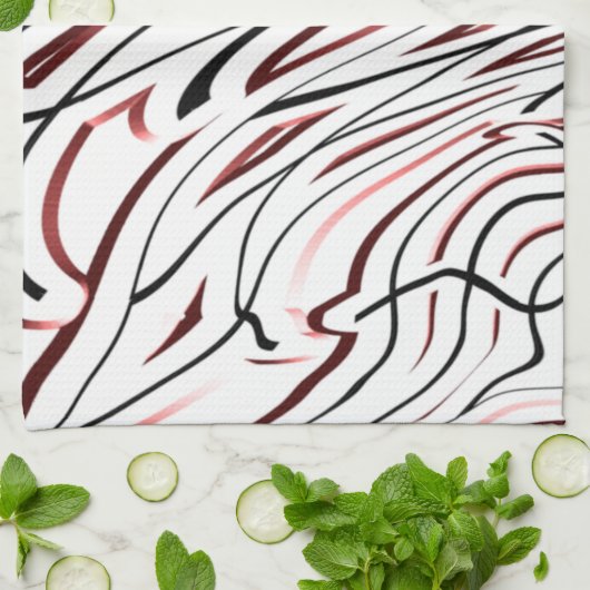 Rode, zwarte Abstracte streep Theedoek (Gevouwen)