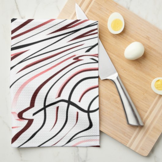 Rode, zwarte Abstracte streep Theedoek (Quarter Fold)