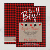 Rode + Zwarte Baby Jongen Geruite Houthakkers Baby Kaart (Voorkant / Achterkant)