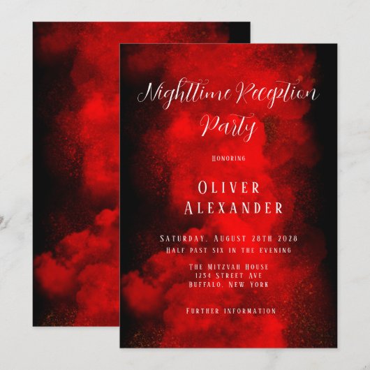 Rode Zwarte Bar Mitzvah Avondreceptie Feest In Kaart (Voorkant / Achterkant)