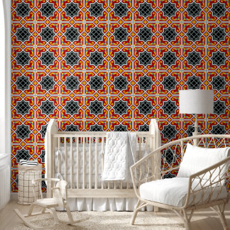 Rode Zwarte Barcelona Tile Geometrische Kunst Behang