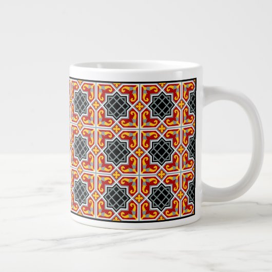 Rode Zwarte Barcelona Tile Geometrische Kunst Grote Koffiekop (Rechts)