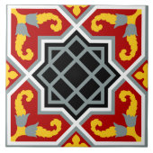  Rode Zwarte Barcelona Tile Geometrische Kunst Tegeltje (Voorkant)