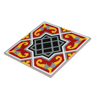  Rode Zwarte Barcelona Tile Geometrische Kunst Tegeltje