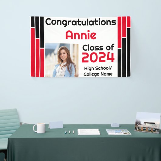 Rode & Zwarte Bars Één Foto Afstuderen Spandoek (Beurs)